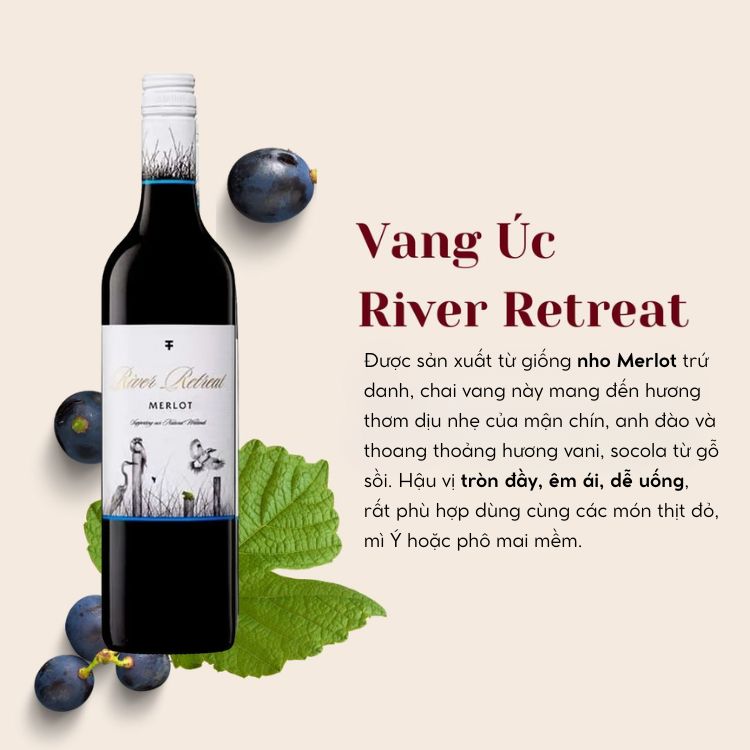 Rượu vang đỏ River Retreat – Merlot (13.5%) 750ml (Úc)