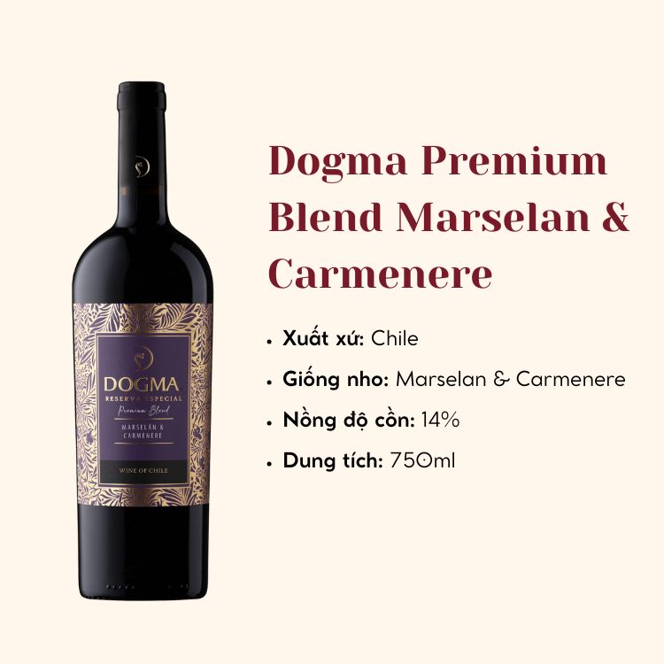 Rượu vang đỏ Dogma Premium Blend Marselan & Carmenere(14%/Vol) (Chile)