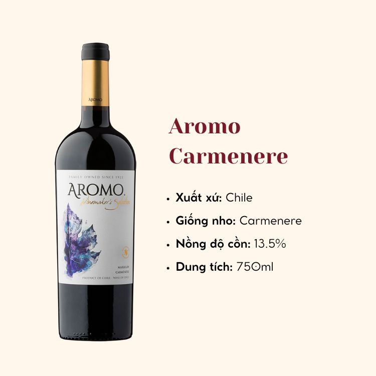 Rượu vang đỏ Aromo - Carmenere (13.5%/Vol) (Chile)