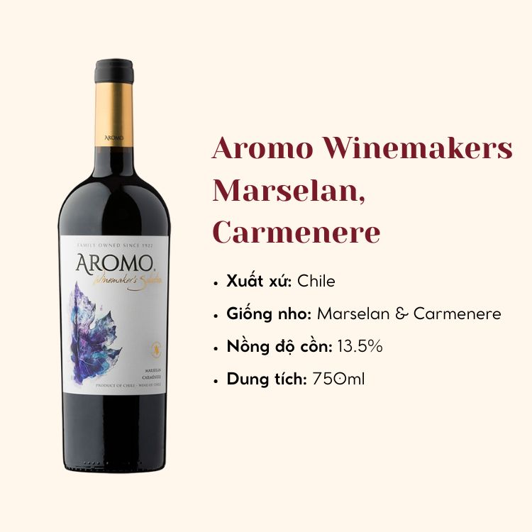 Rượu vang đỏ Winemakers Selection - Marselan, Carmenere (13.5%/Vol) 750ml (Chile)