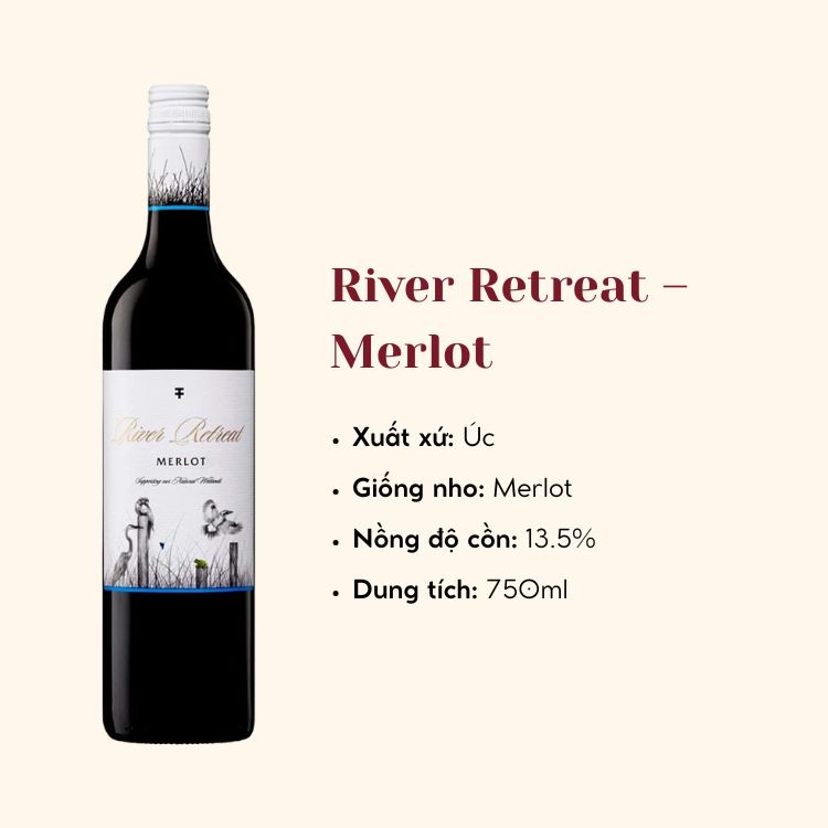 Rượu vang đỏ River Retreat – Merlot (13.5%) 750ml (Úc)