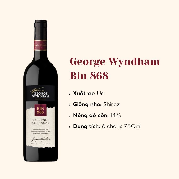 Rượu vang đỏ Úc George Wyndham Bin 868 6X75CL