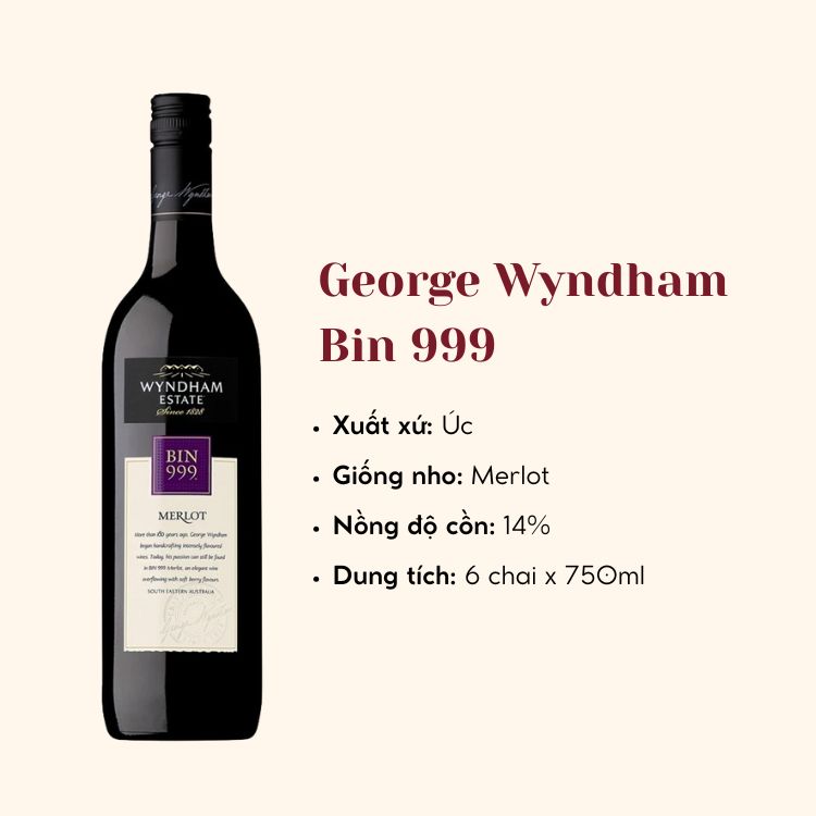 Rượu vang đỏ Úc George Wyndham Bin 999 6X75CL