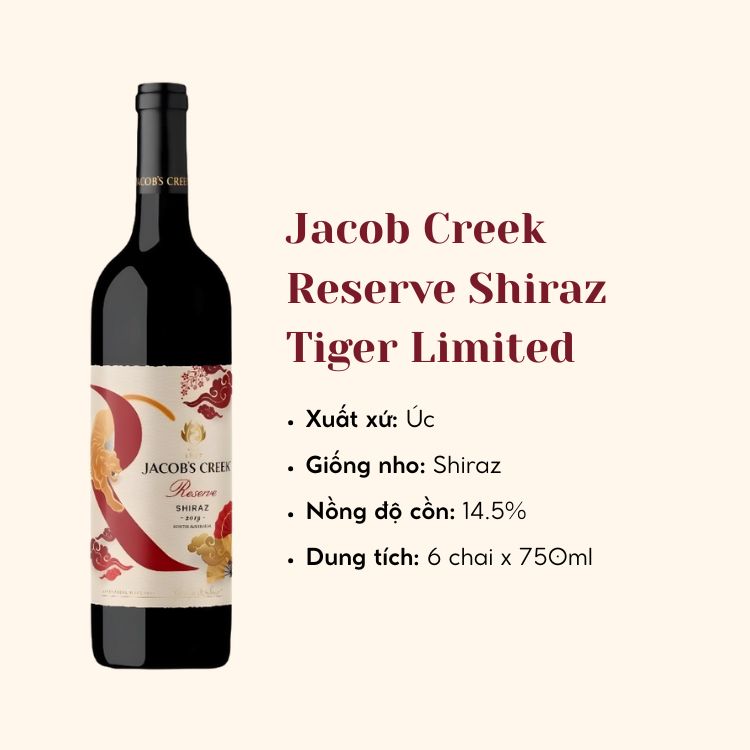 Rượu vang đỏ Úc Jacob Creek Reserve Shiraz Tiger Limited 6X75CL