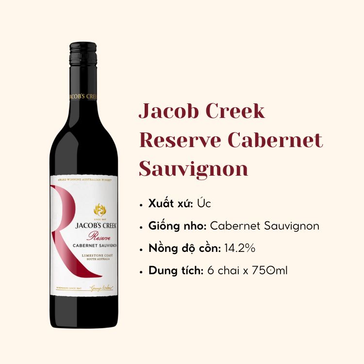Rượu vang đỏ Úc Jacob Creek Reserve Cabernet Sauvignon 6X75CL