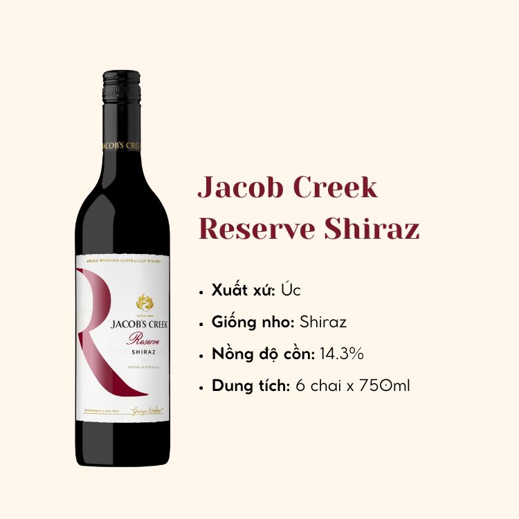 Rượu vang đỏ Úc Jacob Creek Reserve Shiraz 6X75CL