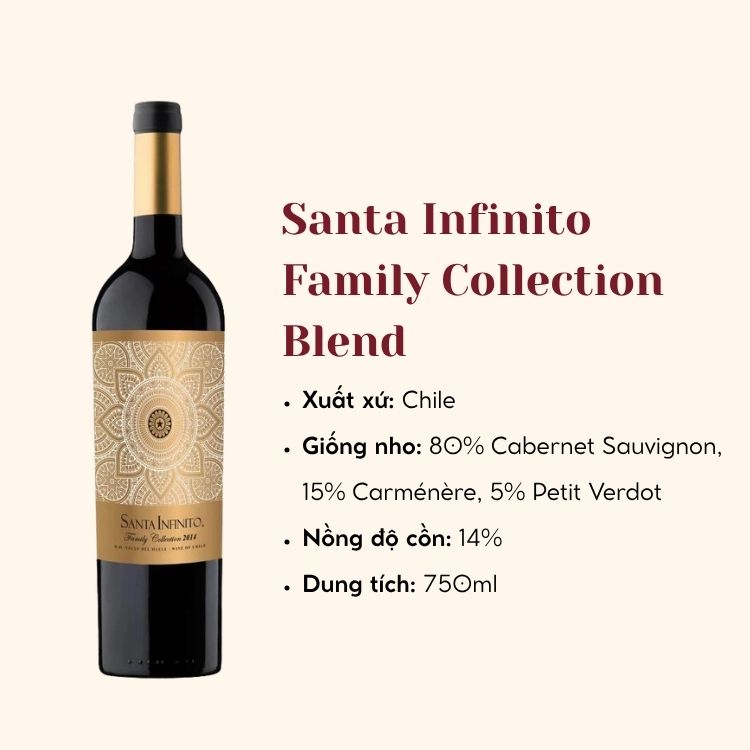 Rượu vang đỏ Santa Infinito  Family Collection - Cab. Sauvignon (80%), Carmenere (15%), Petit verdot (5%) (14%/Vol) 750ml
