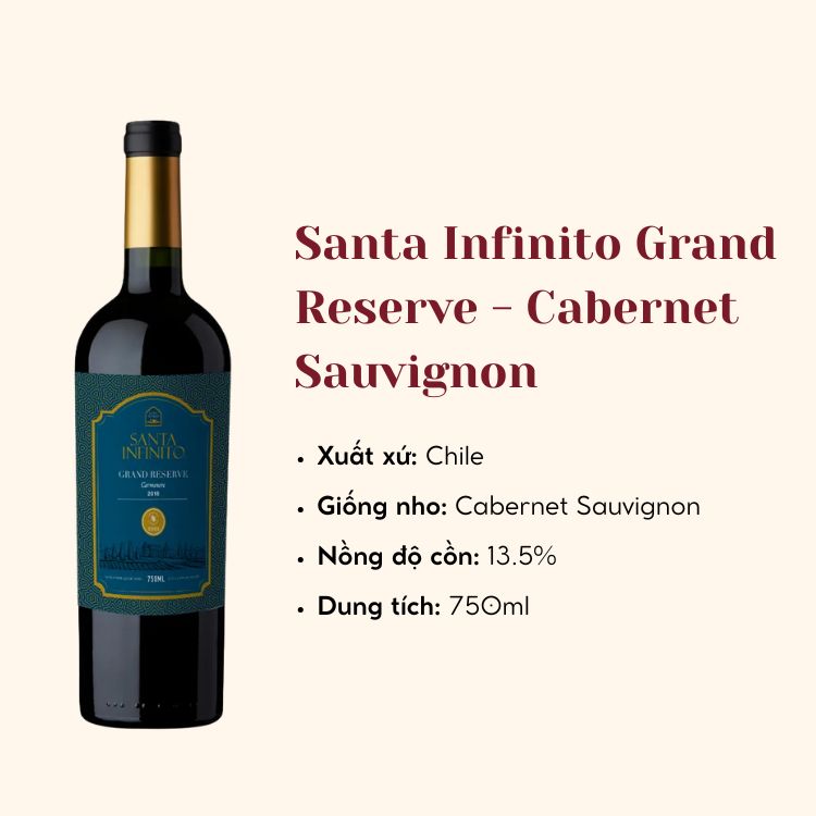 Rượu vang đỏ Santa Infinito Grand Reserve - Cabernet Sauvignon (13.5%/Vol) 750ml (Chile)