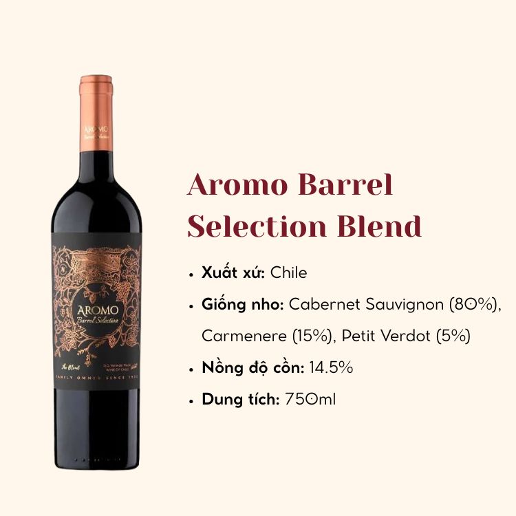 Rượu vang đỏ Aromo Barrel Selection Blend Cabernet Sauvignon, Carmenere, Petit Verdot