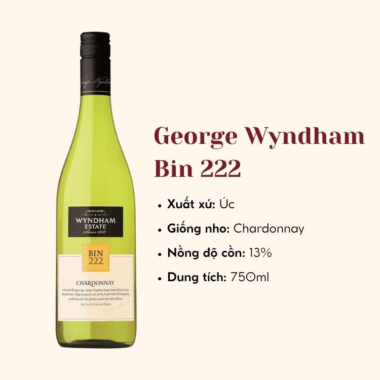Rượu vang trắng George Wyndham Bin 222 6X75CL - rượu vang trắng Úc