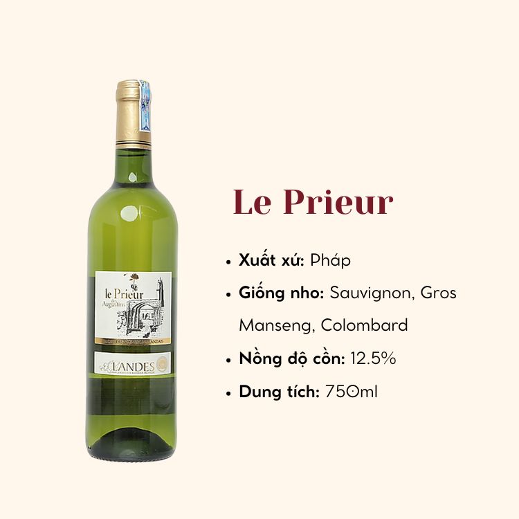 Rượu Vang Trắng Le Prieur Nho: Sauvignon - Gros Manseng - Columbard (Pháp)