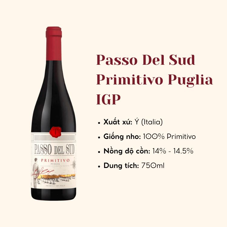 Rượu Vang Ý Passo Del Sud Primitivo Puglia IGP
