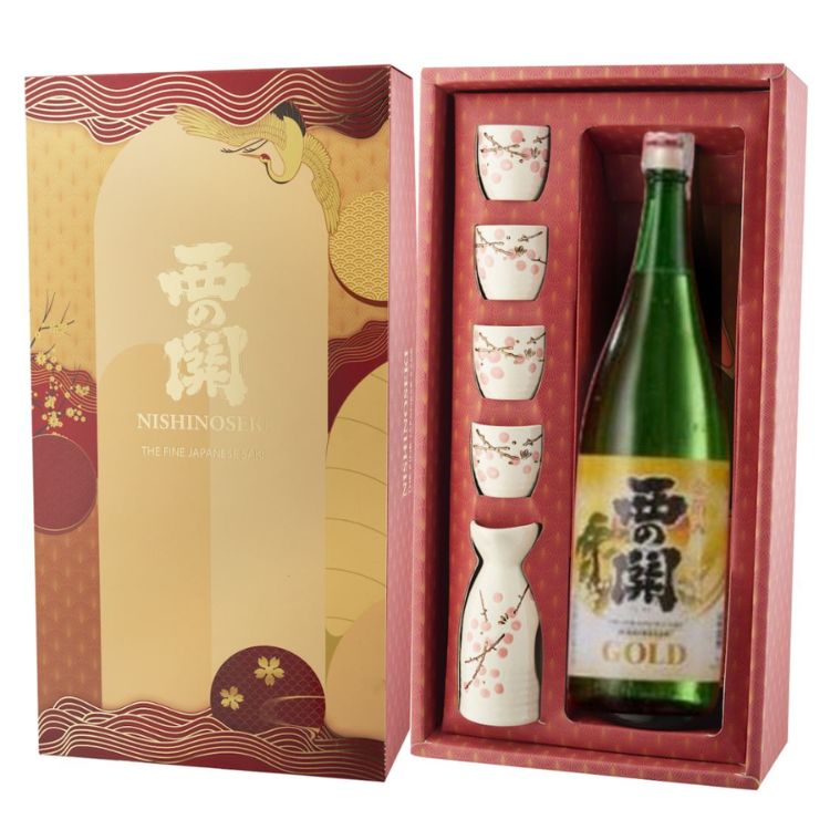 Hộp quà rượu sake Nishinoseki Lá vàng 1800ml