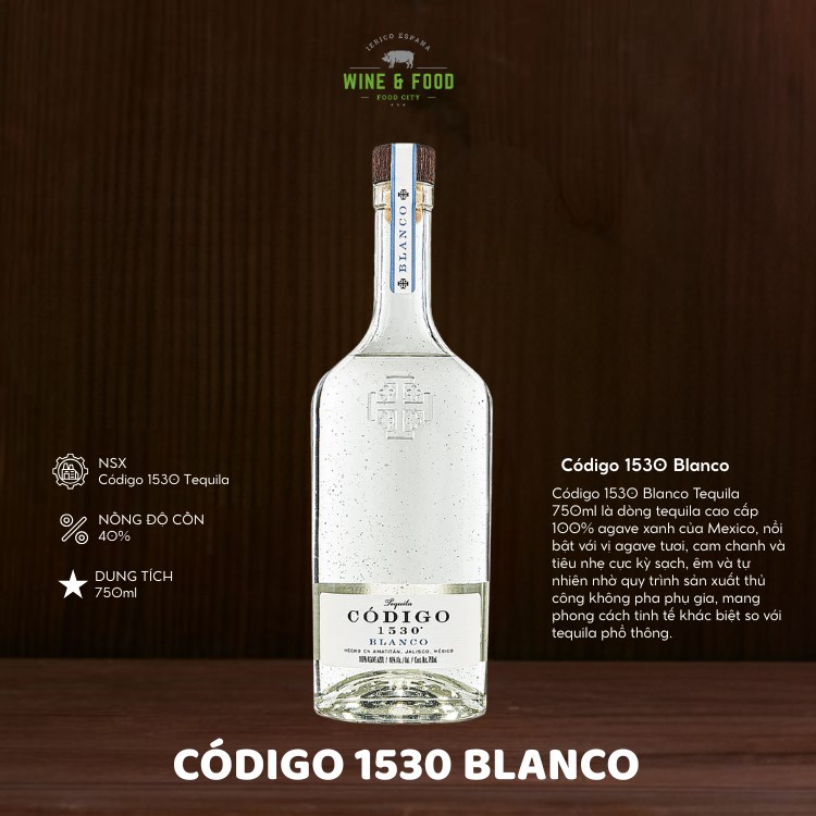 Rượu Tequila Código 1530 Blanco 750ml chính hãng