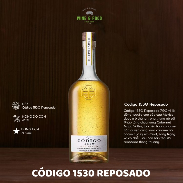 Rượu Tequila Codigo 1530 Reposado 700ml chính hãng