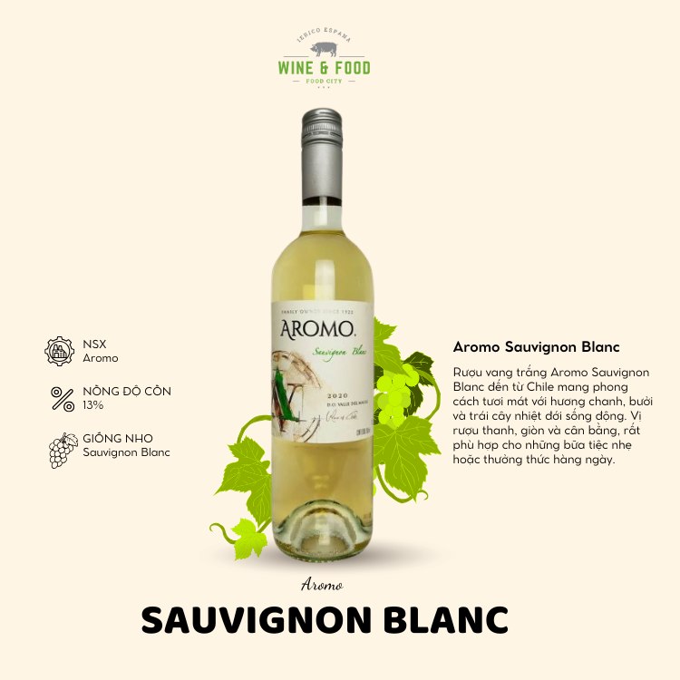 Rượu vang trắng Aromo Sauvignon Blanc(13%/Vol) (Chile)