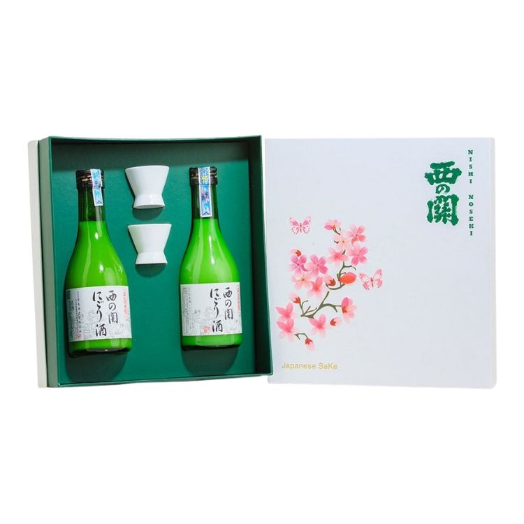 Quà Tết Rượu Sake Hộp Hoa Anh Đào - Rượu Sake Nishino Seki Nigori Zake 300ml