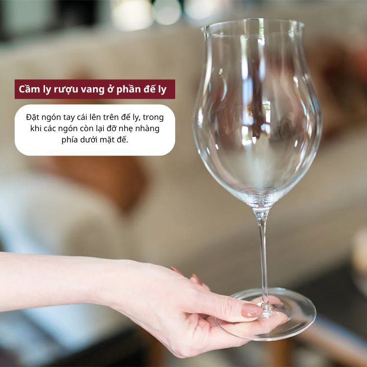 cầm ly rượu vang ở đế ly
