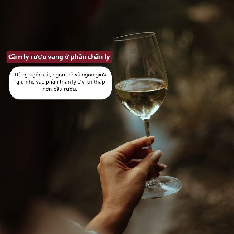 cầm ly rượu vang ở phần chân ly