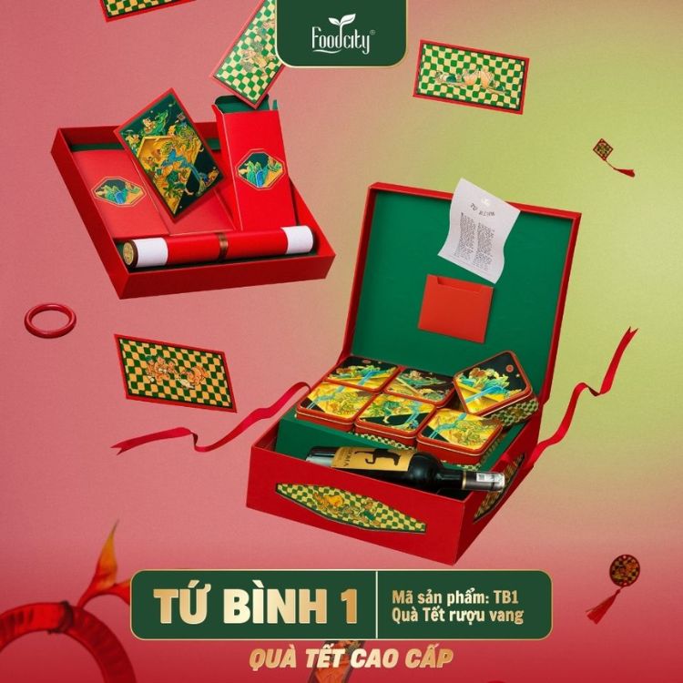 hộp quà tết rượu vang tứ bình