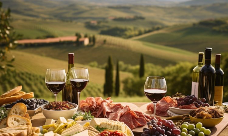 món ăn cùng rượu vang