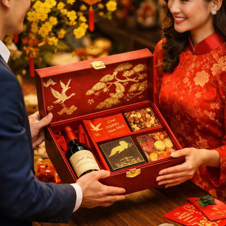 tặng hộp quà tết rượu vang