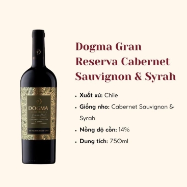 Rượu vang đỏ Dogma Gran Reserva Premium Blend Cabernet Sauvignon & Syrah (14%/Vol) (chile)