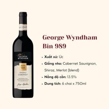 Rượu vang đỏ Úc George Wyndham Bin 989 6X75CL