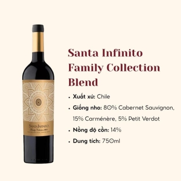 Rượu vang đỏ Santa Infinito  Family Collection - Cab. Sauvignon (80%), Carmenere (15%), Petit verdot (5%) (14%/Vol) 750ml