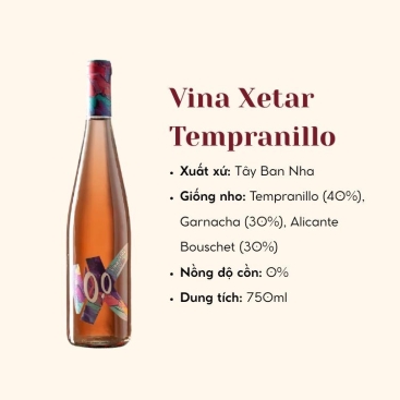 Rượu vang hồng Vina Xetar 0.0%. Nho: Tempranillo (Tây Ban Nha)
