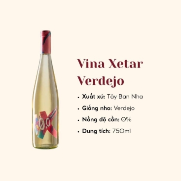 Rượu vang trắng Vina Xetar 0.0%.  Nho: Verdejo (Tây Ban Nha)