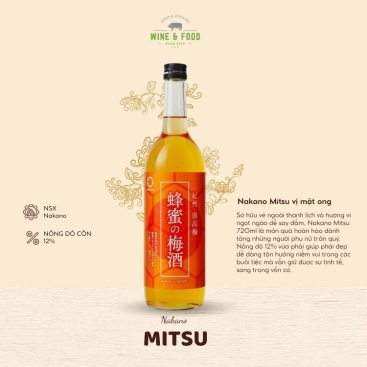 Rượu mơ Nhật Bản Nakano Mitsu vị mật ong 720ml 12%
