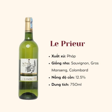 Rượu Vang Trắng Le Prieur Nho: Sauvignon - Gros Manseng - Columbard (Pháp)