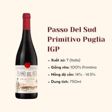 Rượu Vang Ý Passo Del Sud Primitivo Puglia IGP
