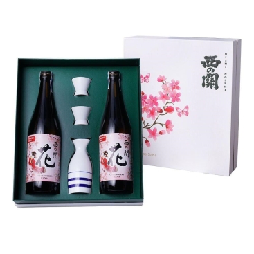 Hộp rượu sake Nishino Seki Hana họa tiết Hoa Anh Đào 720ml