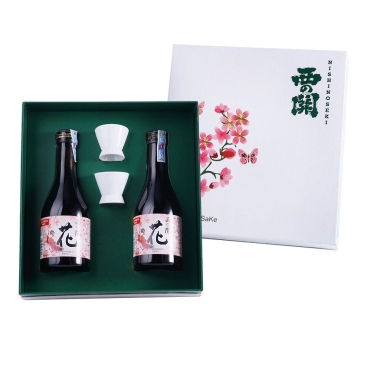 Hộp rượu sake Nhật Nishino Seki Hana 300ml họa tiết Hoa Anh Đào
