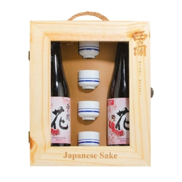 Hộp gỗ quà Tết rượu sake Nishino Seki Hana - quà Tết rượu Nhật